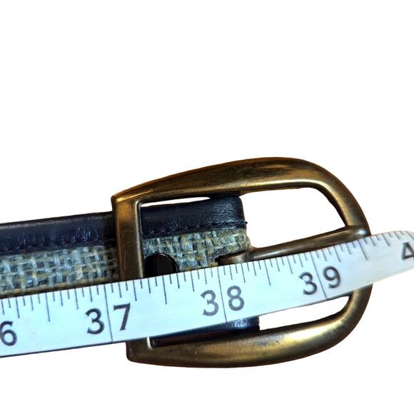 Vintage Estate Jute Woven Navy Quality Leather Gold Tone Buckle Belt - Picture 7 of 7